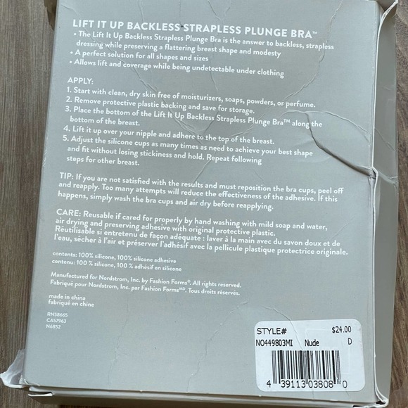 NORDSTROM Natural Lift It Up Backless Strapless Plunge Adhesive Bra Size D - Picture 6 of 7